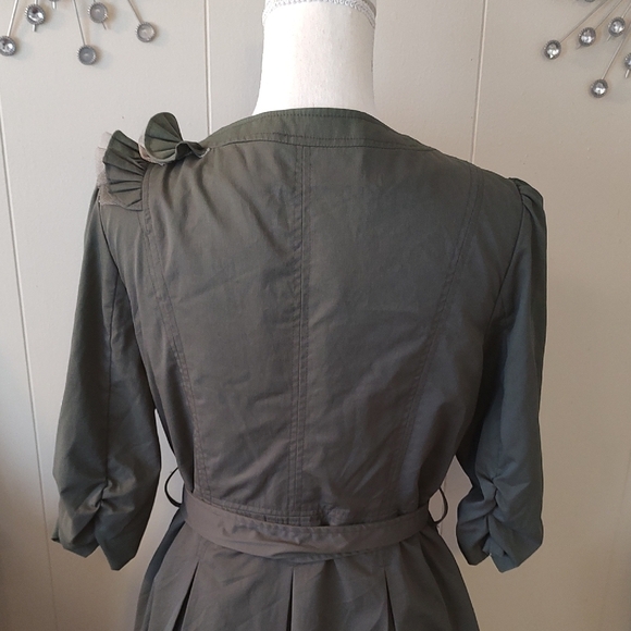 Olive Green Cotton Dress with Floral Detail Medium - Picture 11 of 16